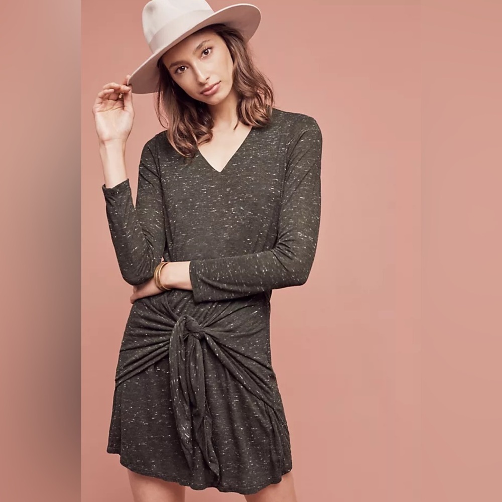 Anthropologie NWT Dolan Dark Green Tied Waist Tee Long Sleeve Dress